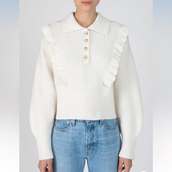 Derek Lam Sweaters - Derek Lam 10 Crosby Noelia Collared Ruffle Cropped Sweater in Ivory